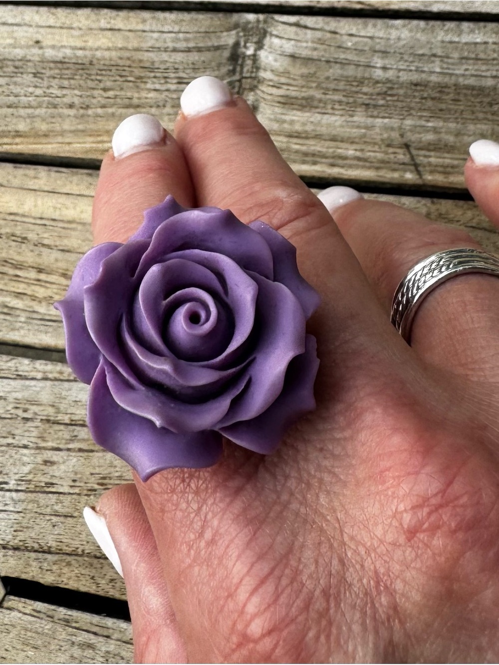 Vintage Purple Rose Statement Ring Adjustable Floral Boho